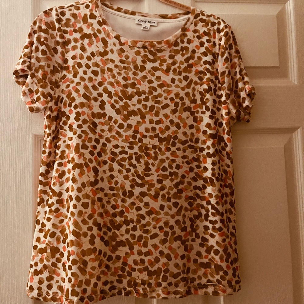 NWOT Calvin Klein Women's Leopard Print Top - Brown and Orange size Medium